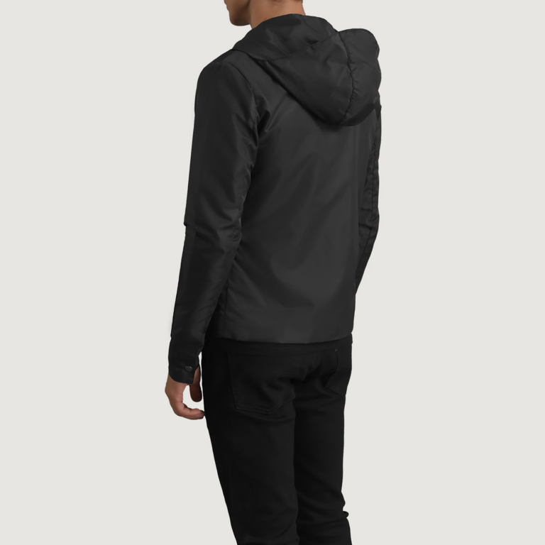 Mens Wesley Black Hooded Windbreaker Jacket Tilted Back-8-1698748860692